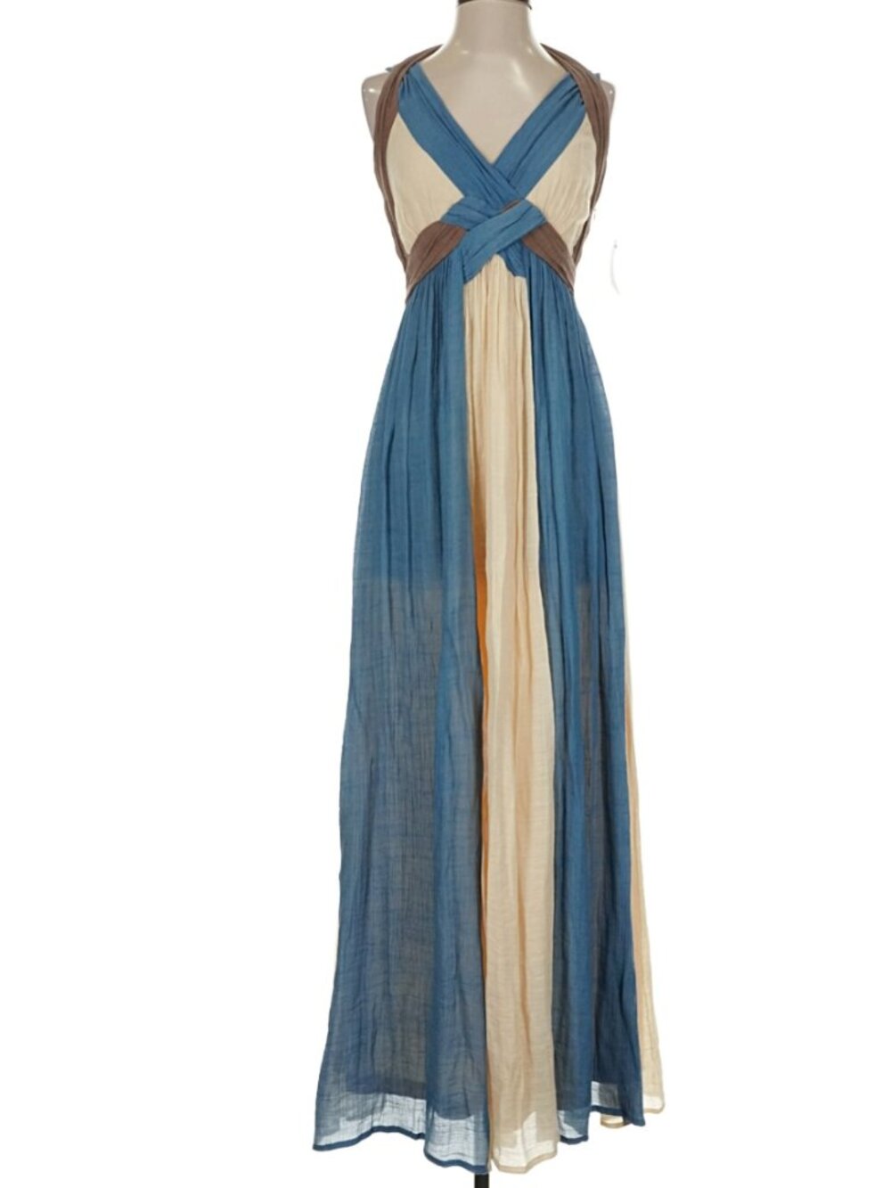 Alter'd State Women's Grecian Goddess Maxi Dress In Blue & Cream - Small  NWT